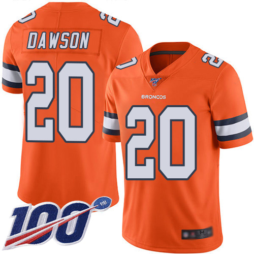 Men Denver Broncos #20 Duke Dawson Limited Orange Rush Vapor Untouchable 100th Season Football NFL Jersey